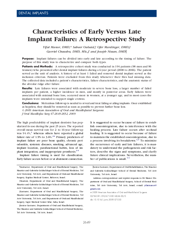 (PDF) Characteristics of Early Versus Late Implant Failure: A ...