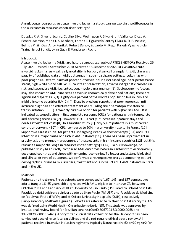 (PDF) A multicenter comparative acute myeloid leukemia study: can we ...