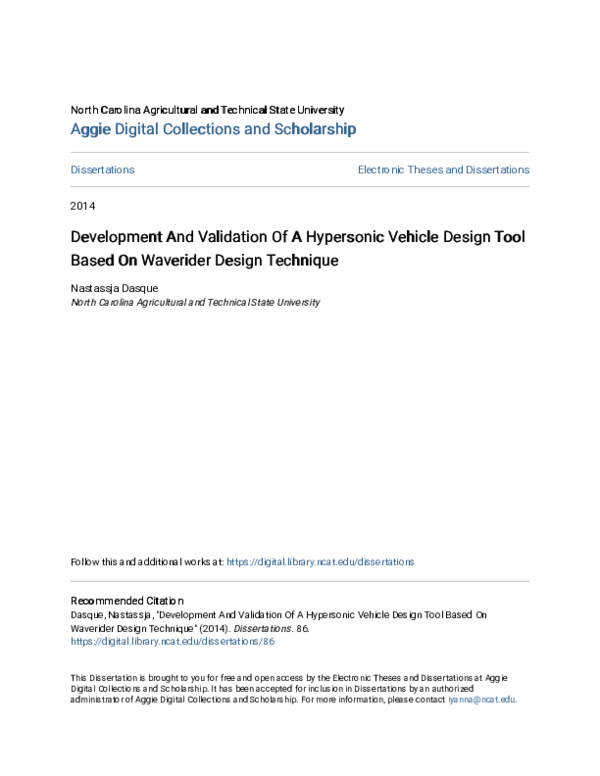 (PDF) Development and Validation of a Hypersonic Vehicle Design Tool ...
