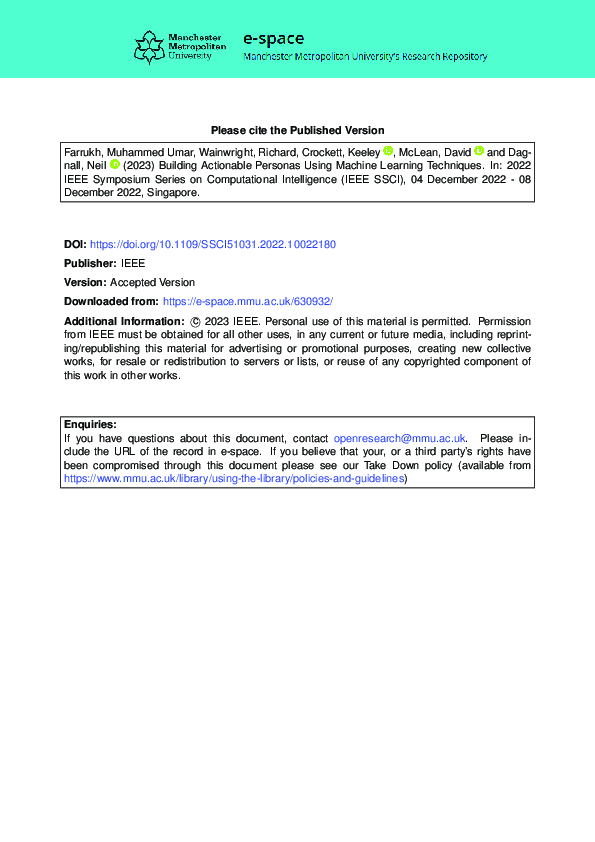 (PDF) Building Actionable Personas Using Machine Learning Techniques