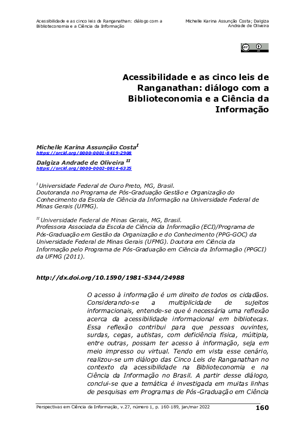 (PDF) Acessibilidade e as cinco leis de Ranganathan: diálogo com a ...