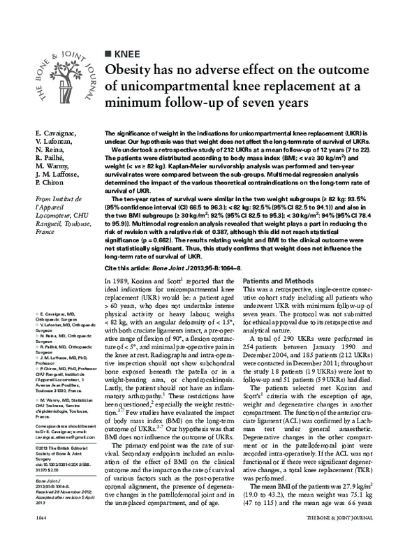 (PDF) Obesity has no adverse effect on the outcome of unicompartmental ...