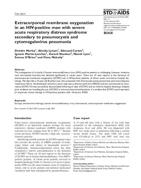 (PDF) Extracorporeal membrane oxygenation in an HIV-positive man with ...