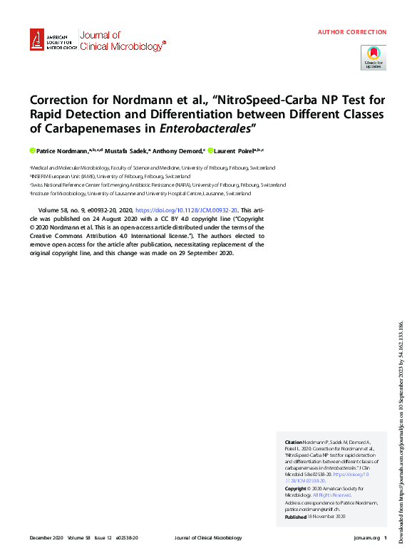 (PDF) Correction for Nordmann et al., “NitroSpeed-Carba NP Test for ...