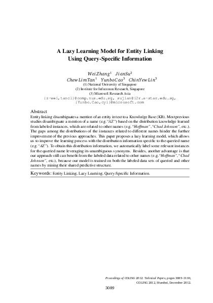 (PDF) A lazy learning model for entity linking using query-specific ...