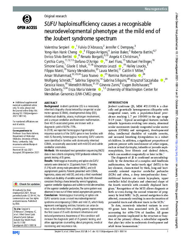 (PDF) SUFU haploinsufficiency causes a recognisable neurodevelopmental ...