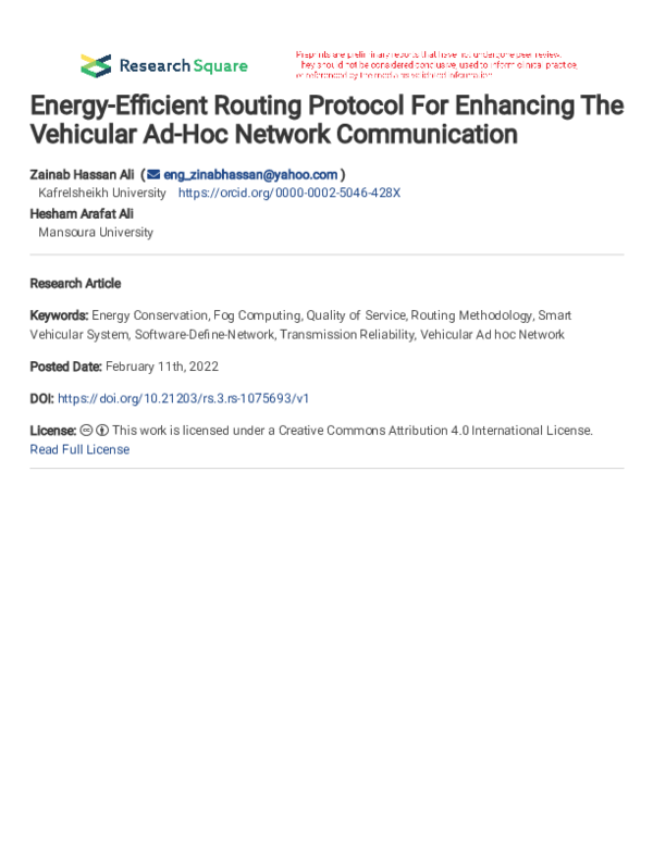 (PDF) Energy-Efficient Routing Protocol For Enhancing The Vehicular Ad ...