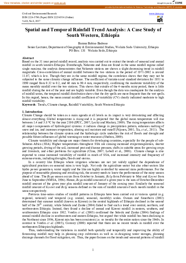 (PDF) Spatial and Temporal Rainfall Trend Analysis: A Case Study of ...