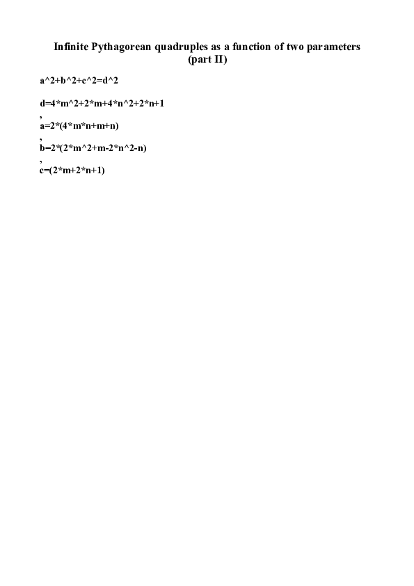 (PDF) Infinite Pythagorean quadruples as a function of two parameters ...