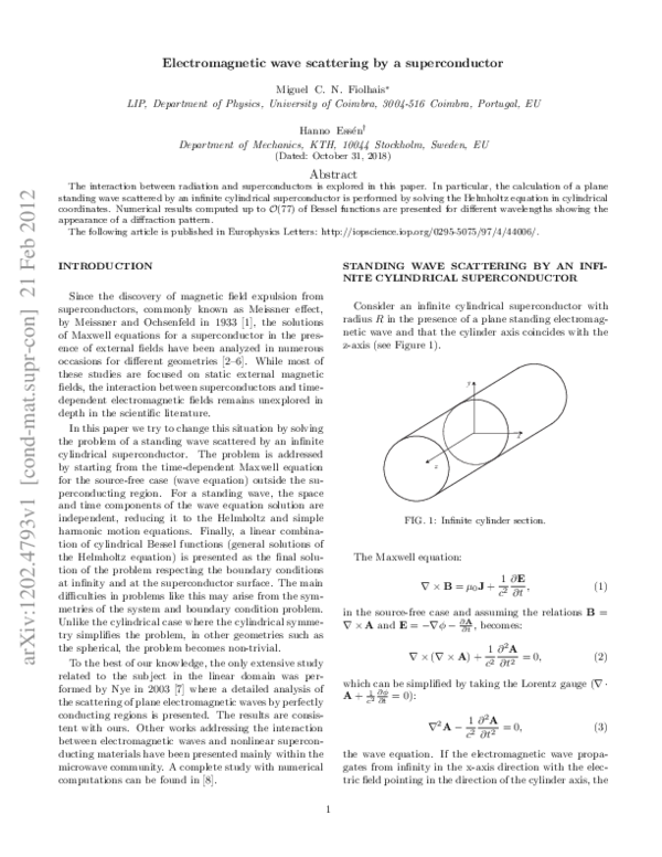 (PDF) Electromagnetic wave scattering by a superconductor