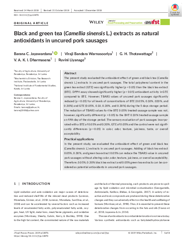 (PDF) Black and green tea (Camellia sinensis L.) extracts as natural ...