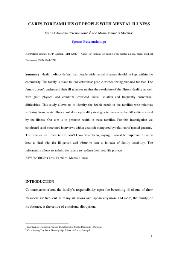 (PDF) Cares for families of people with mental illness