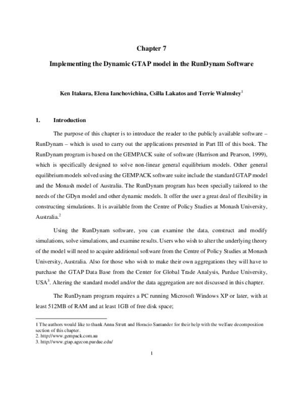 (PDF) Implementing the Dynamic GTAP Model in the RunDynam Software