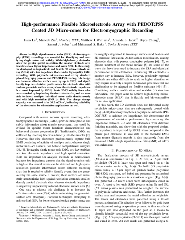 (PDF) High-performance Flexible Microelectrode Array with PEDOT:PSS ...