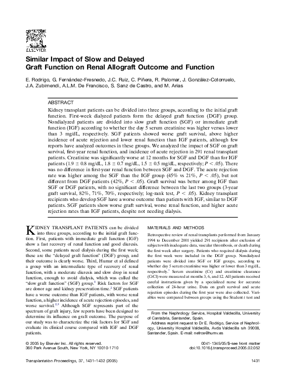 (PDF) Similar Impact of Slow and Delayed Graft Function on Renal ...