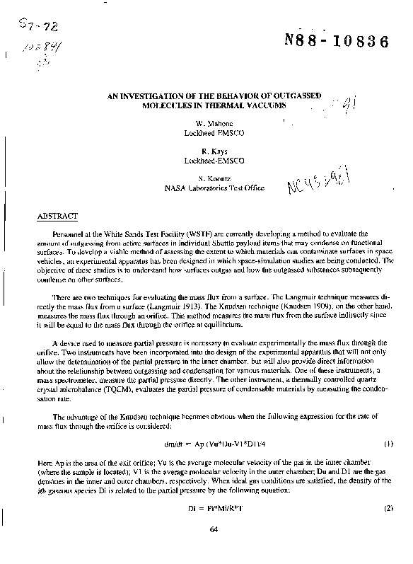 (PDF) An investigation of the behavior of outgassed molecules in ...