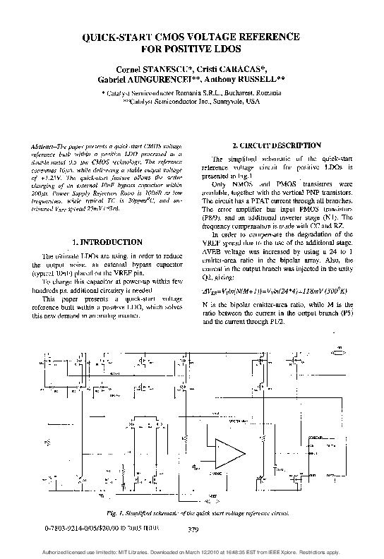 (PDF) Quick-start CMOS voltage reference for positive LDOS