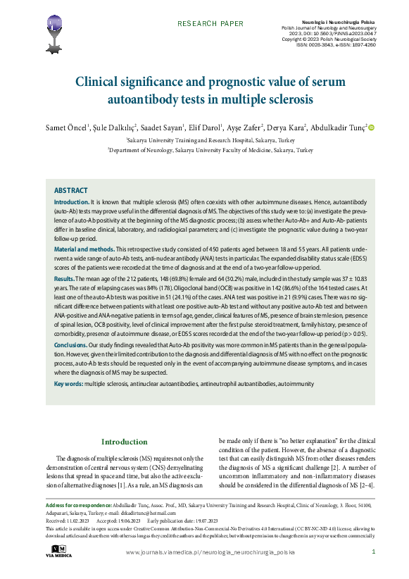 (PDF) Clinical significance and prognostic value of serum autoantibody ...