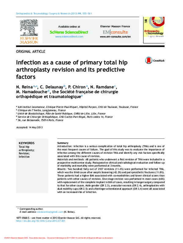 (PDF) Infection as a cause of primary total hip arthroplasty revision ...