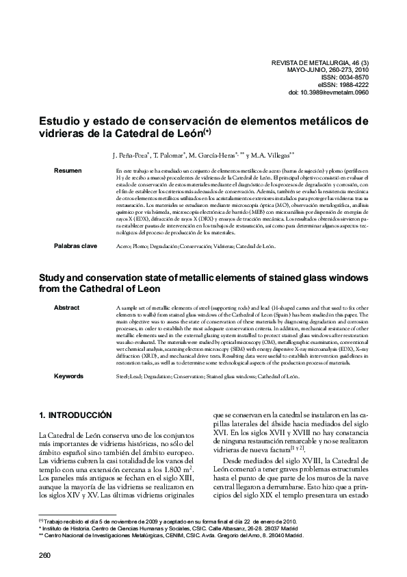 Estudio y estado de conservación de elementos metálicos de vidrieras de la Catedral de León