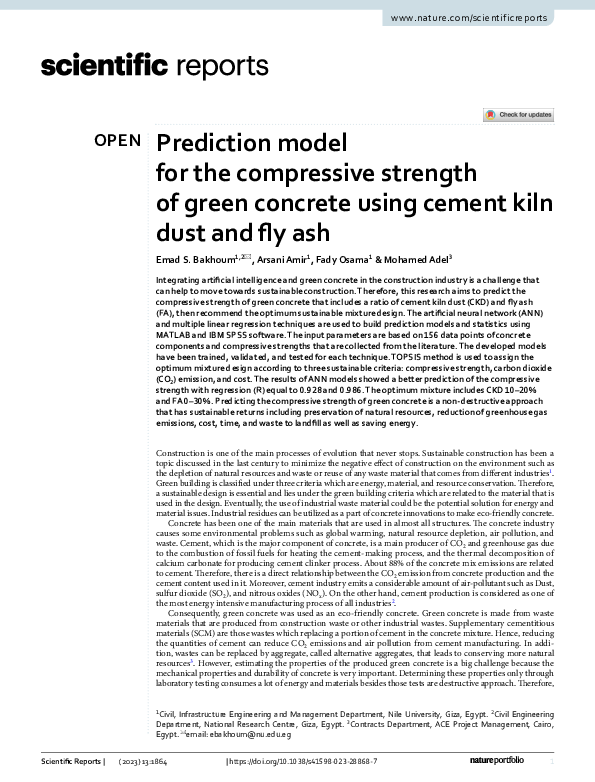 (PDF) Prediction model for the compressive strength of green concrete ...