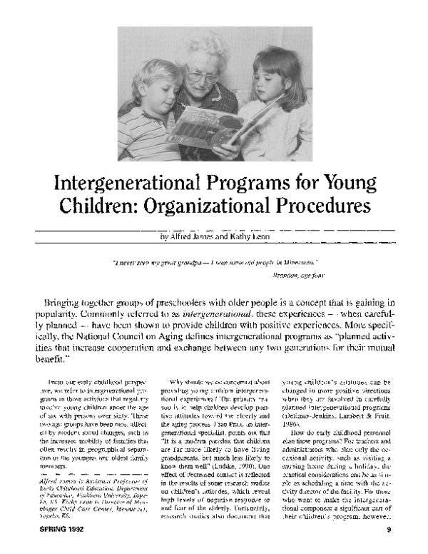(PDF) Intergenerational programs for young children: Organizational ...