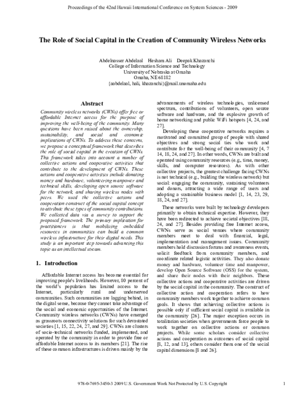 (PDF) The Role of Social Capital in the Creation of Community Wireless ...