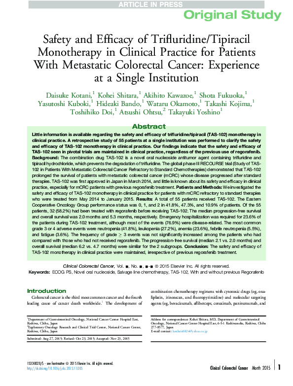 (PDF) Safety and efficacy of trifluridine/tipiracil (FTD/TPI) in ...