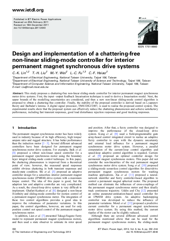 (PDF) Design and implementation of a chattering-free non-linear sliding ...