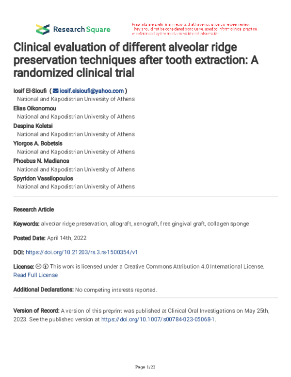 (PDF) Clinical evaluation of different alveolar ridge preservation ...
