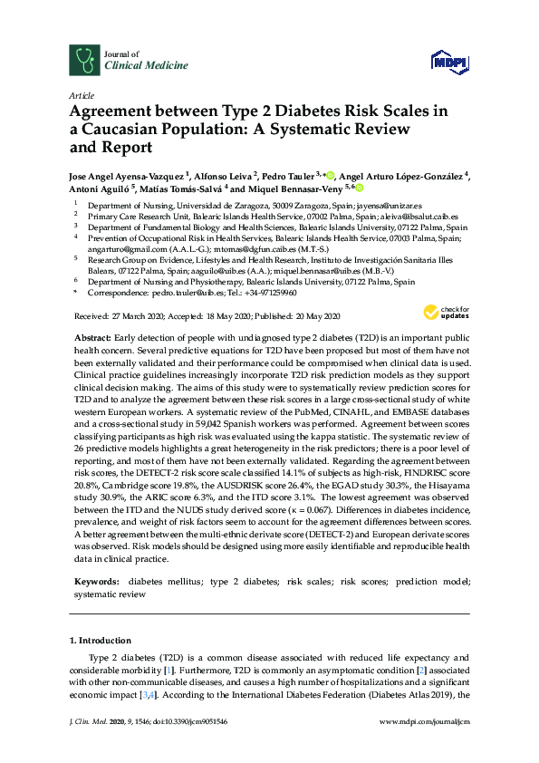 (PDF) Agreement between Type 2 Diabetes Risk Scales in a Caucasian ...