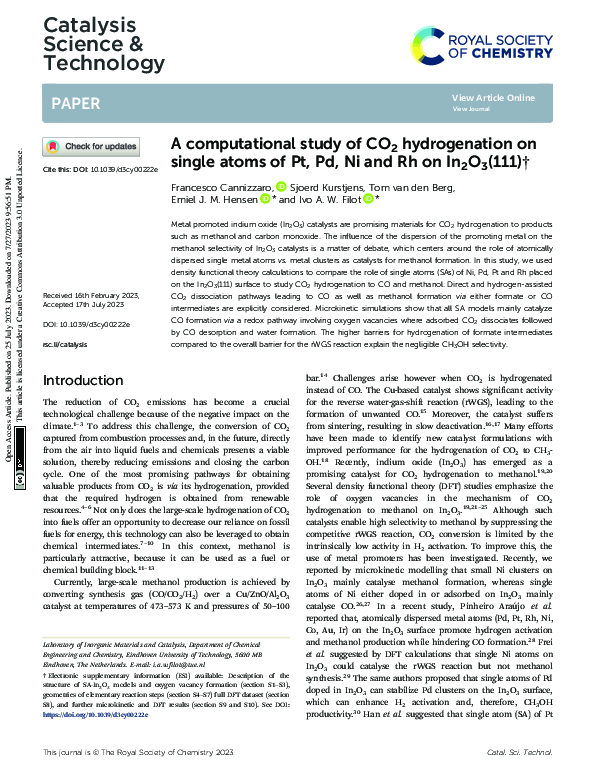 (PDF) A computational study of CO2 hydrogenation on single atoms of Pt ...