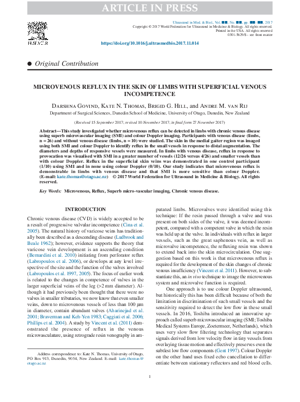(PDF) Microvenous Reflux in the Skin of Limbs with Superficial Venous ...