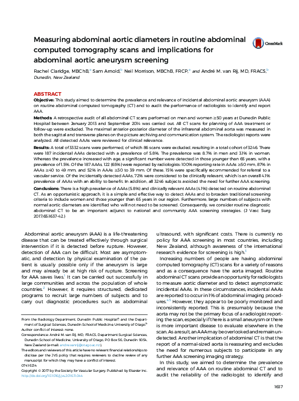 (PDF) Measuring abdominal aortic diameters in routine abdominal ...