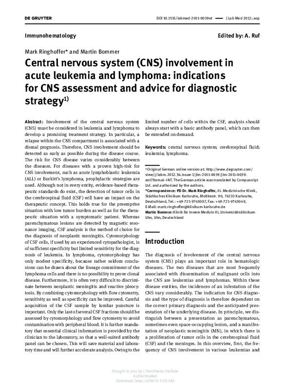 (PDF) Central Nervous System (CNS) Involvement in Acute Nonlymphocytic ...