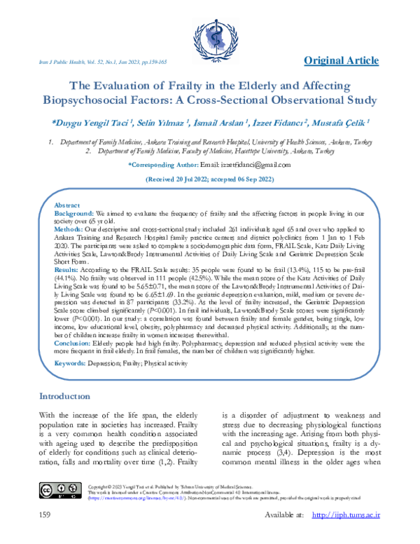 (PDF) The Evaluation of Frailty in the Elderly and Affecting ...