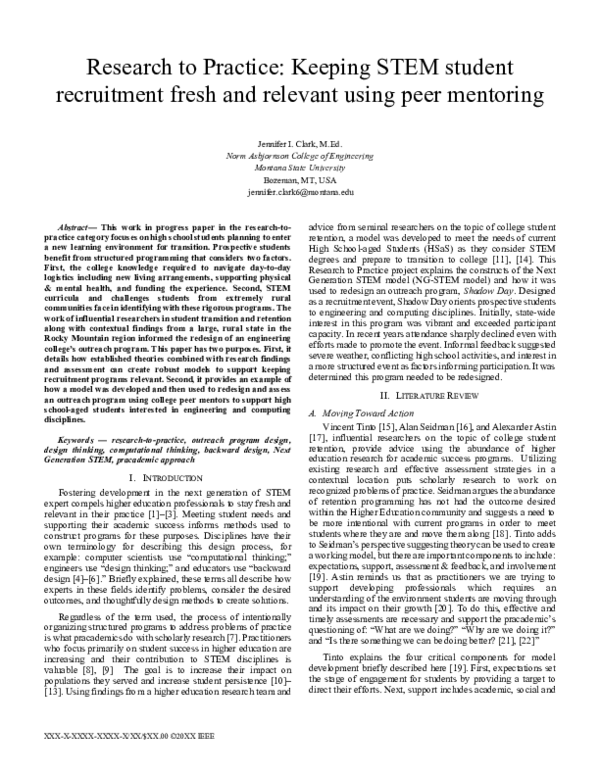 (PDF) Research to Practice: Keeping STEM student recruitment fresh and ...