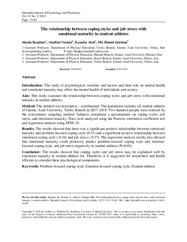 (PDF) The relationship between coping styles and job stress with ...