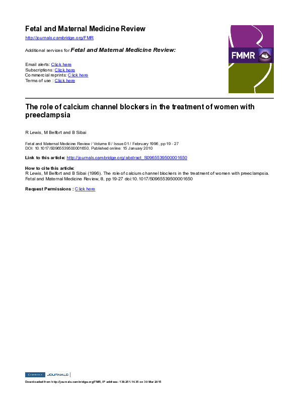 (PDF) The role of calcium channel blockers in the treatment of hypertension