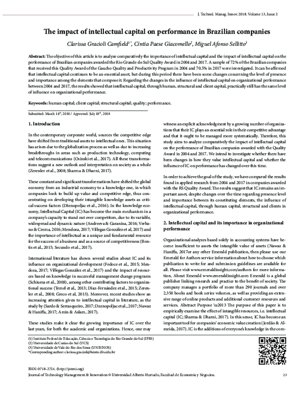 (PDF) The impact of intellectual capital on performance in Brazilian ...