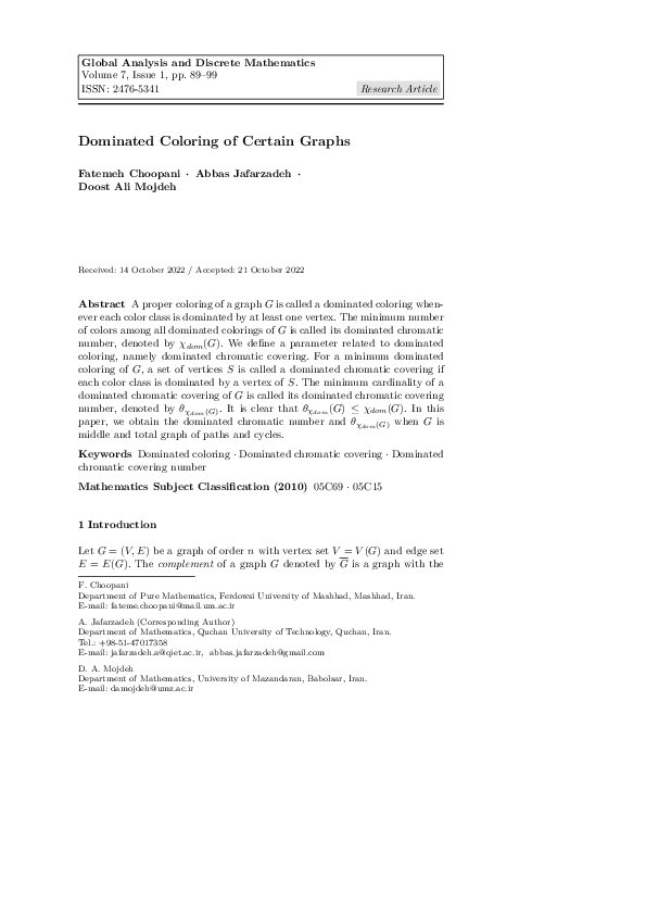 (PDF) Dominated Coloring of Certain Graphs