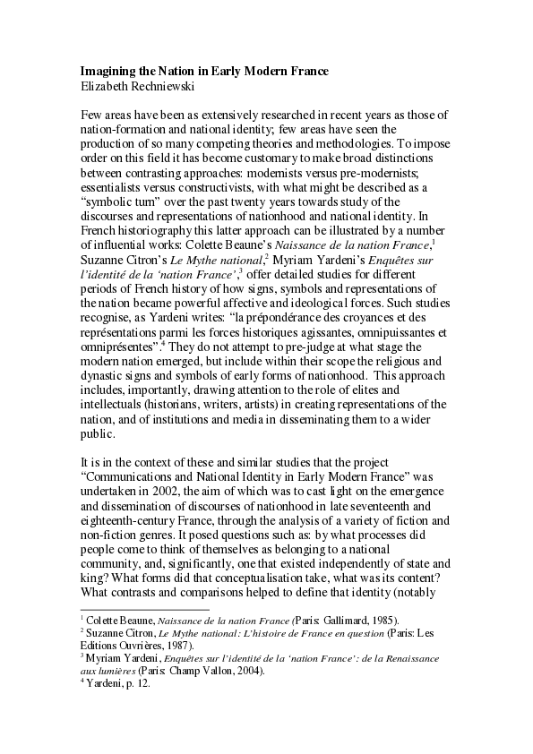(PDF) Imagining the Nation in Early Modern France
