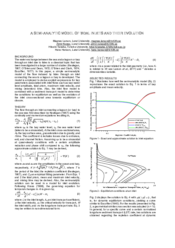 (PDF) A Semi-Analytic Model of Tidal Inlets and Their Evolution
