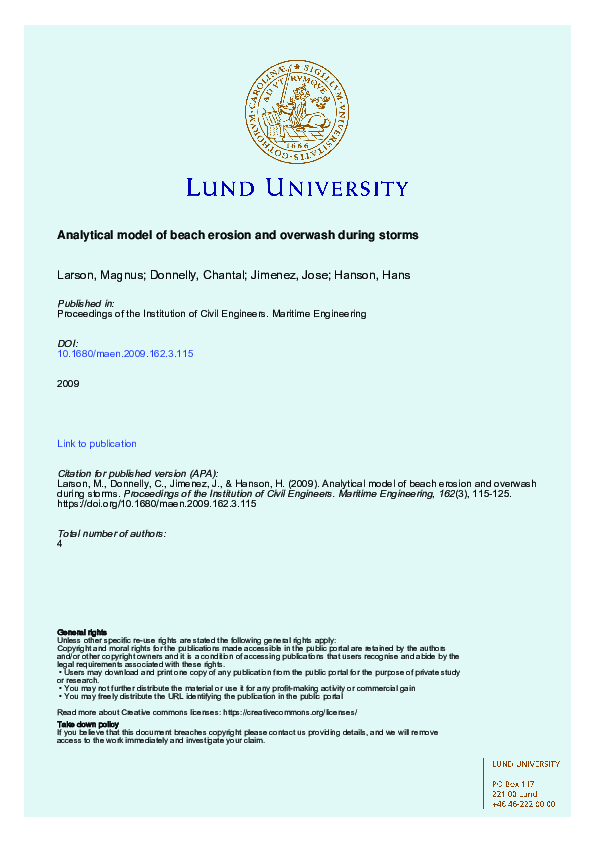 (PDF) Analytical model of beach erosion and overwash during storms