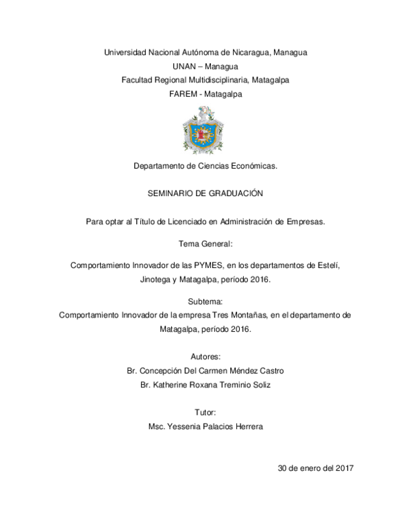 (PDF) Comportamiento Innovador de la empresa Tres Montañas, en el ...
