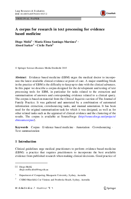 (PDF) A corpus for research in text processing for evidence based medicine