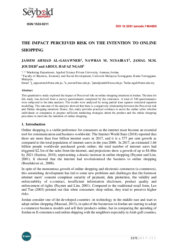 (PDF) The Impact Perceived Risk on the Intention to Online Shopping