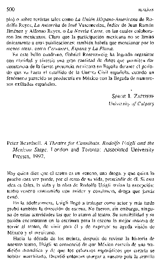 Peter Beardsell. A Theatre for Cannibals. Rodolfo Usigli and the Mexican Stage. London: Associated University Presses, 1992