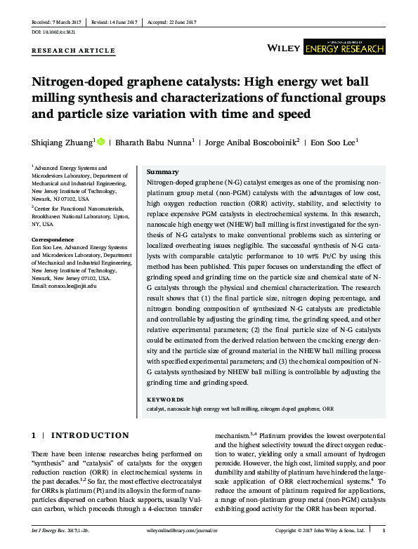 (PDF) Nitrogen-doped graphene catalysts: High energy wet ball milling ...