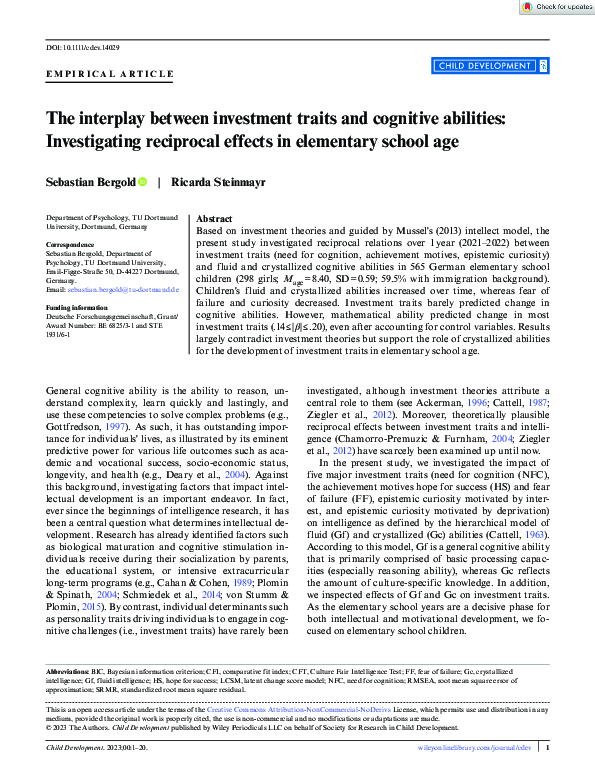 (PDF) The interplay between investment traits and cognitive abilities ...